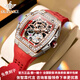 歐品客高端名牌2026新款手表女士機械表全自動(dòng)鏤空酒桶形女表鑲鉆送女友 歐品客3220紅帶玖紅 進(jìn)口機芯 免費刻字