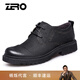 零度尚品寬腳男鞋新品大頭鞋商務(wù)休閑鞋工裝鞋頭層牛皮加絨保暖休閑皮鞋 四季款-黑色 43 偏大一碼