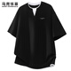 馬克華菲男士短袖T恤夏季新款簡(jiǎn)約設計感假兩件半截袖純棉體恤 黑色 L