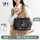 VANESSA HOGAN VH女包復古郵差包油蠟皮腋下單肩包斜挎通勤大容量托特生日禮物 黑色-大號