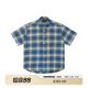 haonanhuang【李明峻同款】100%純棉定制精紡法蘭絨短袖格紋襯衫 黃藍格紋 XL