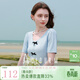 三彩2025夏季新款休閑蝴蝶結針織衫V領(lǐng)短袖小衫套頭衫短款M 冰川藍 M 160/84A
