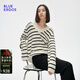BLUE ERDOS針織衫毛衣女早秋V領(lǐng)虛條紋設計寬松落肩套衫B255D0012 米黑條紋 L (165)