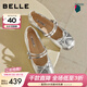 百麗（Belle）簡(jiǎn)約蝴蝶結牛皮瑪麗珍鞋女2026春新輕便薄底淺口單鞋3H9J6AQ6 銀色 36