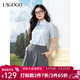 LAGOGO元氣翻領(lǐng)蕾絲顯白襯衫女拉谷谷2025年夏季新款燈籠袖短袖 淺藍色 M