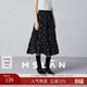 MSLAN/商場(chǎng)同款印花人絲A字半身裙MFCE8208 烏黑 M