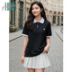 Halo QueenT恤女夏季簡(jiǎn)約修身短袖T恤Polo領(lǐng)學(xué)院風(fēng)印花上衣H142T1001