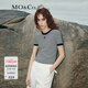 MO&Co.針織衫直筒短款M標刺繡撞邊條紋圓領(lǐng)短袖針織T恤上衣摩安珂 白黑條色 M 165