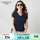 科蒙博卡2024秋季桑蠶絲新款時(shí)尚V領(lǐng)短袖T恤女抽繩收腰休閑上衣 黛色 XL