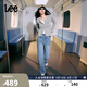 Lee25秋冬新品428懶懶褲舒適高腰直腳五袋款設計中藍色女牛仔褲