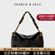CHARLIE&KELLI CK品牌包包女款爆裂紋腋下包大容量單肩斜挎女包情人節生日禮物 黑色 爆裂紋【京倉配送 贈專(zhuān)柜禮袋】