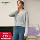 深呼吸DEEP BREATH女裝簡(jiǎn)約百搭V領(lǐng)花紗小香風(fēng)針織開(kāi)衫女A400922 藍白 M (3)