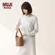 MUJI女式 雙羅紋編織 圓領(lǐng)長(cháng)袖T恤 上衣打底衫女裝25年冬季 米白色條紋 M (160/84A)