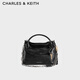 CHARLES&KEITH26春新品簡(jiǎn)約褶皺鏈條手提斜挎凱莉包CK2-30271709 NOIR黑色 S