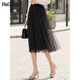 品彩（PinCai）半身裙女溫柔純色網(wǎng)紗裙百搭休閑A字裙網(wǎng)紗蓬蓬裙 P13KB2140