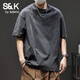 班尼路S&K系列純棉短袖t恤男士2026新款夏季寬松大碼重磅半袖男生體恤 灰色【純棉】 XL 建議130-150斤