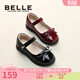 百麗（Belle）童鞋女童校園鞋演出鞋黑皮鞋公主鞋春秋款單鞋百搭軟底時(shí)尚學(xué)生鞋 深黑色-亮面 27