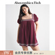 Abercrombie & Fitch美式氣質(zhì)度假風(fēng)百搭泡泡袖系帶方領(lǐng)連衣裙25秋季女裝159-6698 玫紅色 S 165/88A 標準版