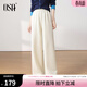 歐莎（OSA）顯瘦黑色窄版休閑褲女士直筒闊腿長(cháng)褲2026年春季新款通勤褲子百搭 米杏色 L