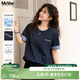 MsShe涼感索羅娜棉大碼女裝2025夏裝胖mm顯瘦刺繡長(cháng)款短袖T恤上衣 藏青藍色現貨 3XL