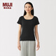MUJI 女式 萊賽爾羅紋 帶罩杯短袖T恤 女士女款 26年春季 FCC57C6S 黑色 XL (165/92A)