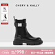 CHERY KALLY【劉力菲/杜雨宸同款】真皮短靴女春秋新款百搭增高搭扣切爾西靴 黑色 38