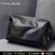 COWLEY KELLER男士斜挎包真皮手拿包單肩包輕奢商務(wù)多隔層收納包隨身通勤手拎包 黑色 27*6*17cm