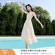 香影無(wú)袖背心連衣裙女2025夏季新款高腰超仙拼接網(wǎng)紗層層蛋糕裙子 米色 S