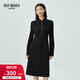 深呼吸DEEP BREATH女裝純色翻領(lǐng)高腰長(cháng)袖連衣裙A型洋裝小黑裙8500142 黑 L (4)