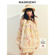 MAXRIENY浪漫無(wú)袖寬松亞麻上衣印花雪紡衫繭型設計 黃花 S