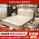 清玉時(shí)光實(shí)木床現代簡(jiǎn)約主臥1.8米白色 中式單雙人床1.5m橡木1.35婚床家具 床+2柜 1800*2000mm【箱框結構】