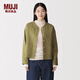 MUJI 女式 木棉混 雙層紗織絎縫夾克 女外套女裝26年春季 BD12VA6S 煙熏綠色 L (165/88A)