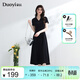 朵以2026夏季新款休閑簡(jiǎn)約通勤舒適垂墜V領(lǐng)短袖收腰連衣裙長(cháng)裙 黑色 M