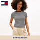 TOMMY JEANS26春夏新款女裝美式潮流辣妹條紋羅紋修身內搭短袖上衣T恤 黑白條紋0AQ XS