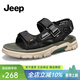 Jeep吉普運動(dòng)涼鞋男夏季真牛皮防臭休閑沙灘鞋男外穿防滑軟底涼拖鞋 黑色(皮鞋碼) 42