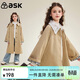 ASK JUNIOR兒童外套26春裝中大童翻領(lǐng)復古風(fēng)衣女童拼接蕾絲大衣 卡其色 170