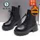 啄木鳥(niǎo)春夏季新款馬丁靴女英倫風(fēng)百搭粗跟厚底小皮鞋顯瘦小個(gè)子增高短靴 黑色【加絨加厚】 39 (245mm)