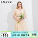 LAGOGO【萊賽爾】法式V領(lǐng)連衣裙女拉谷谷夏季新款氣質(zhì)修身裙子 米色(T2) M