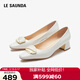 萊爾斯丹2026新款優(yōu)雅純色方頭淺口通勤粗中跟單鞋女41007 米白色CRK 35