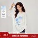 茵曼（INMAN）原創(chuàng  )藍色印花莫代爾棉T恤2026春季女裝新款寬松落肩長(cháng)袖上衣  米白 XL