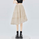 妹丫 2026不規則網(wǎng)紗波點(diǎn)百褶半身裙女夏季高腰顯瘦木耳邊a字中長(cháng)裙 卡其色 S