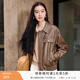 香影復古機車(chē)皮衣女夾克2026春季新款翻領(lǐng)寬松甜酷美拉德開(kāi)衫外套 咖啡 S