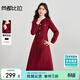 尚都比拉新年紅花邊小香風(fēng)連衣裙女秋季圓領(lǐng)收腰顯瘦厚粗花呢裙優(yōu)雅中長(cháng)裙