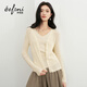 伊芙麗（eifini）朱珠代言伊芙麗蕾絲邊拼接設計V領(lǐng)鏤空針織開(kāi)衫2026春新品女 米色 針織開(kāi)衫 L