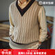 馬登工裝 復古lvy針織V領(lǐng)毛衣背心男春季學(xué)院風(fēng)撞色立體絞花無(wú)袖馬甲 卡其 L