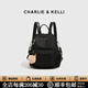 CHARLIE&KELLI CK品牌包包女款韓版潮牛津布拉鏈背包2026新款帆布雙肩包女書(shū)包 黑色【母親節生日520情人節禮物】