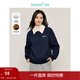 茵曼（INMAN）【商場(chǎng)同款】撞色翻領(lǐng)休閑衛衣2024冬季女裝新款百搭加絨上衣 深藍色 M