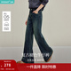 茵曼（INMAN）2026春季女裝新款復古磨白闊腿牛仔褲高腰寬松長(cháng)褲子 牛仔藍 27