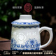 漢茗景德鎮高端雕刻玲瓏瓷茶水分離杯陶瓷個(gè)人專(zhuān)男士禮物辦公泡茶杯子 青花福韻-手工玲瓏茶漏杯-禮盒裝
