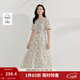 茵曼（INMAN）【商場(chǎng)同款】純棉撞色印繡花連衣裙2025夏季女裝新品長(cháng)裙子 淡香杏 M